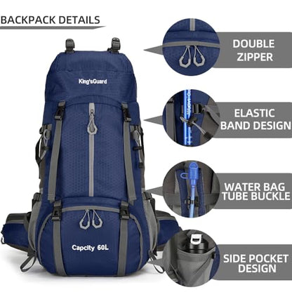 King'sGuard 60L waterproof lightweight hiking backpack with rain cover and shoe compartment outdoor sports travel backpack (Navy blue) - color: Navyblue
