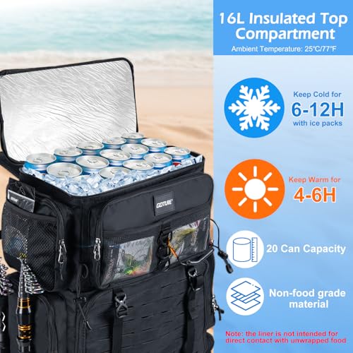 Goture Fishing Backpack with Cooler, 72L 600D Tackle Backpack Included 4 3700 Tackle Boxes, Dry & Wet Split Compartment, Large Fishing Tackle Bag with Rod Holders,Rain Cover for Travel Camping Hiking - color: Black (with 4 3700 Tackle Boxes)