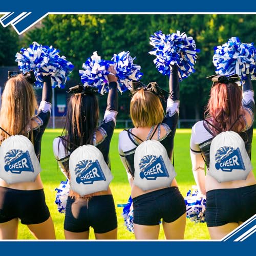 Kacctyen 24 Pcs Cheer Drawstring Backpack Cheer Team Gift Cheerleader Drawstring Gym String Bag Sports Party Favor(Blue) - color: Blue