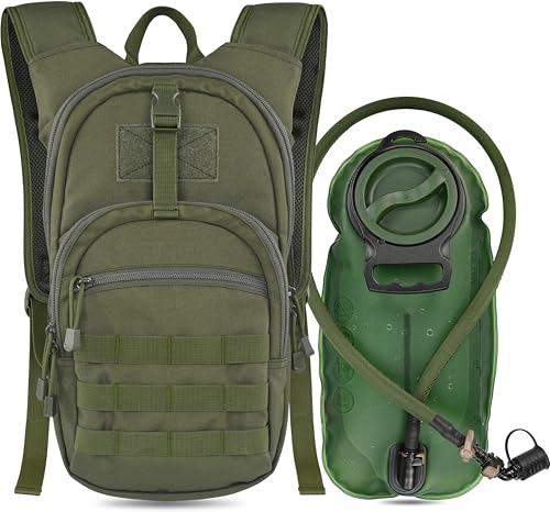 MARCHWAY Tactical Molle Hydration Pack with 2.5L TPU Water Bladder, Low-Profile Organized Military Backpack for Hiking, Cycling, Backpacking, Hunting, Running - color: Green