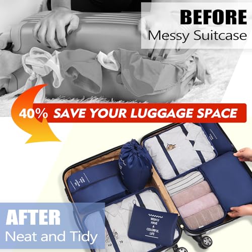 8 Set Packing Cubes For Travel-Travel Essential Carry On Luggage Organizer,Bring Laundry Bag, Shoe Bag, Clothing And Underwear Bag (Nevy Blue) - color: Nevy Blue