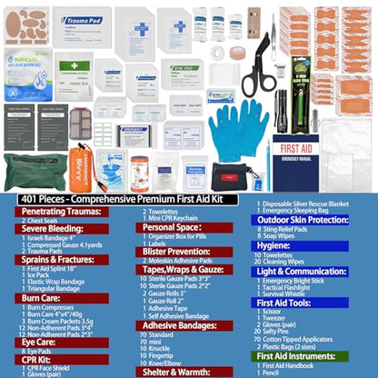 Besst Survivor 401 Piece First Aid Kit with Chest Seals -Labeled, Expandable & Mountable, Emergency Medical Kit for Home, Car, Camping & Outdoor, Waterproof Trauma Kits with Labeled Compartments - size: Pro Max