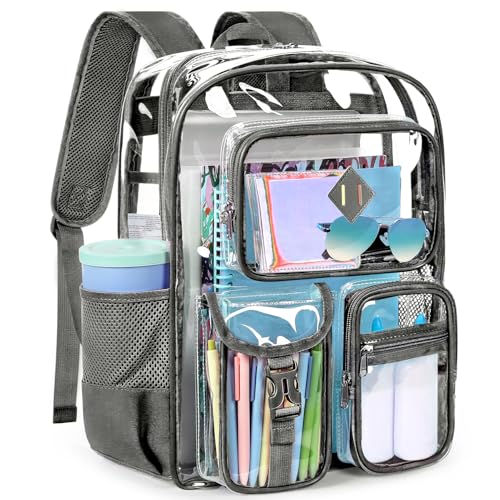 ZORFIN 18.5 Inch Clear Backpack, Large Transparent Bookbag with Reinforced Straps for School College Work - color: Grey, size: X-Large