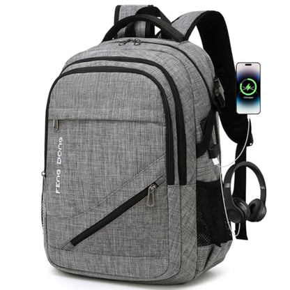 FENGDONG Large Laptop Backpack 17.3 inch Durable Waterproof Travel College Backpack Bookbag for Men & Women Business Backpack with USB Charging Port and Headset Port Dark Gray - color: A4-dark Gray