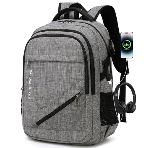 FENGDONG Large Laptop Backpack 17.3 inch Durable Waterproof Travel College Backpack Bookbag for Men & Women Business Backpack with USB Charging Port and Headset Port Dark Gray - color: A4-dark Gray