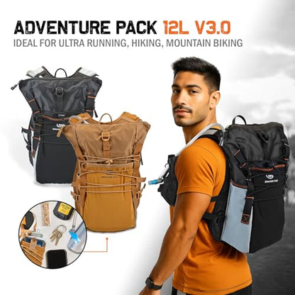 Orange Mud Adventure Pack 12L 3.0 – Black Hydration Backpack with 2 L Bladder Included – Trail Running, Adventure Racing, Hiking & MTB Gear Pack - color: Black, size: 12L, style: With Trekking Pole Hardware