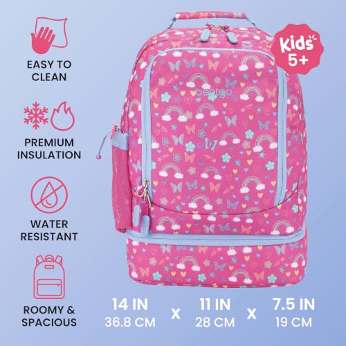 Bentgo Kids 2-in-1 Backpack & Insulated Lunch Bag - Durable 16” Backpack & Lunch Container in Unique Prints for School & Travel - Water Resistant, Padded & Large Compartments (Rainbows & Butterflies) - color: Rainbows and Butterflies