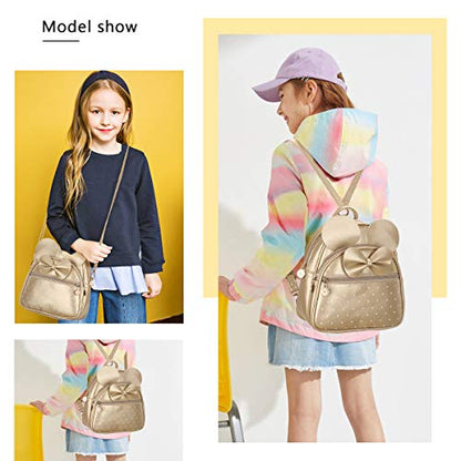 KL928 Girls Mini Backpack Bowknot Polka Dot Cute Small Daypacks Convertible Shoulder Bag Purse for Women - color: Gold