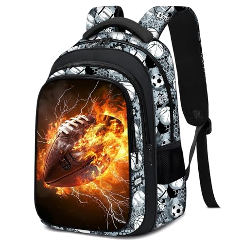 School Backpack for Boys - American Football Boys Backpack for Kids Children Teens Elementary Middle School - 17″ Sport Bookbag Travel Back Pack for Age 6-18 - color: American Football Backpack05