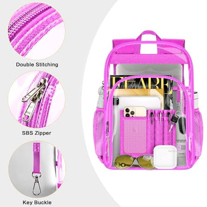 PAMANO Clear Backpack, Heavy Duty Transparent Reinforced Bottom See Through for College, Travel Work Security - color: Pink
