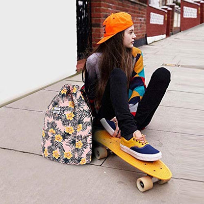 XEYOU Drawstring Sports Backpack Lightweight Gym Yoga Sackpack Shoulder Rucksack Casual Outdoor Daypack for Women and Men | Lightweight - color: Yellow Flower