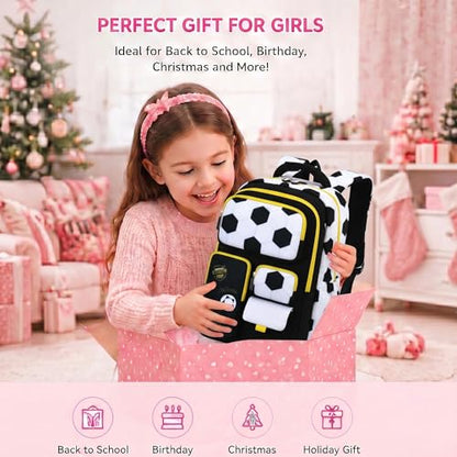 3PCS Kids Backpack Set, School Backpack with Lunch Bag & Pencil Case, Lightweight Waterproof Bookbag for Kids (Black soccer) - color: Black Soccer