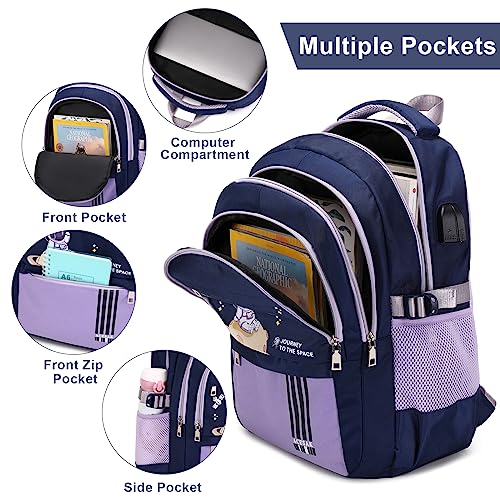 ACESAK Backpack for Girls - Girls Backpack Schoolbag for Kids Children Teens Elementary Middle School Bags, Waterproof Lightweight Kids Bookbag Backpacks Casual Daypack with Lunch Bag Set(Purple) - color: Purple
