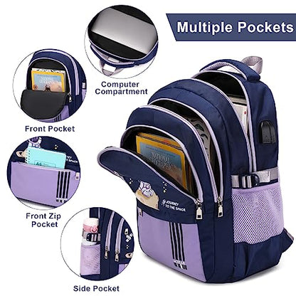 ACESAK Backpack for Girls - Girls Backpack Schoolbag for Kids Children Teens Elementary Middle School Bags, Waterproof Lightweight Kids Bookbag Backpacks Casual Daypack with Lunch Bag Set(Purple) - color: Purple