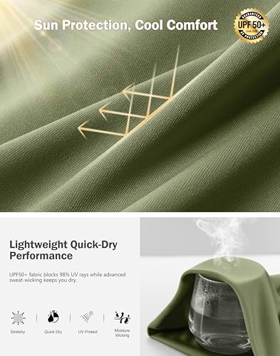 Men's UPF 50+ Sun Protection Swim Shirts Rash Guard Dry Fit Workout Tshirts - color: Olive, size: Large