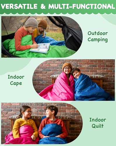 KingCamp 45°F Kids Sleeping Bag, Lightweight Waterproof & Compact Flannel Sleeping Bags Cold Weather & Warm Youth Essentials Gear Accessories for Camping, Fits 10-12 Children up to 4'7"-5'5" Tall - color: Mummy 8.6°F ~42.8°F Green