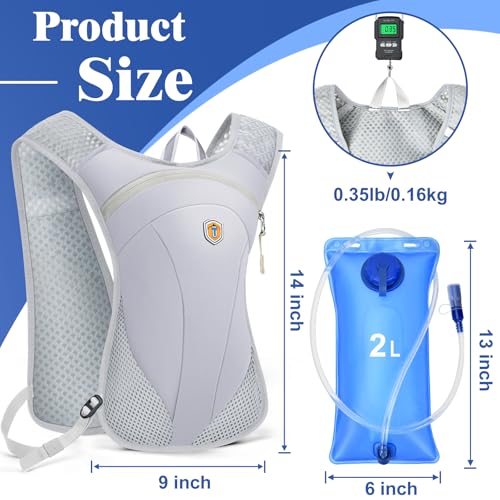 Hydration Backpack with 2L Water Bladder Bag, Lightweight and Breathable Running Vest for Men, Adjustable Chest Straps Water Pack for Cycling Hiking Climbing Outdoor - color: Grey