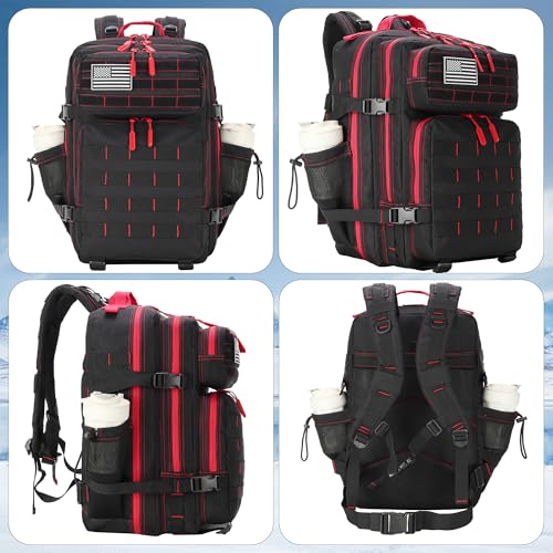 45L Military Tactical Backpacks 3 Days Assault Pack Bag Fitness Rucksack Bug Out Bag Hiking Treeking - color: Black&red