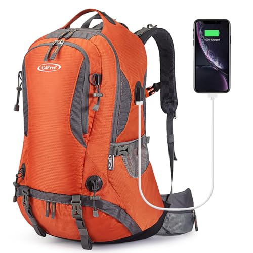 G4Free 50L Hiking Backpack Waterproof Daypack Outdoor Camping Climbing Backpack with Rain Cover for Men Women - color: Orange01