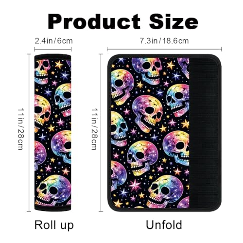 2Pcs Halloween Soft Auto Seat Belt Cover Pads, Rainbow Skull Car Seatbelt Shoulder Cushion for Comfortable Driving, Compatible with All Cars' Seatbelt and Backpack Straps 11x2.4inch - color: Skull