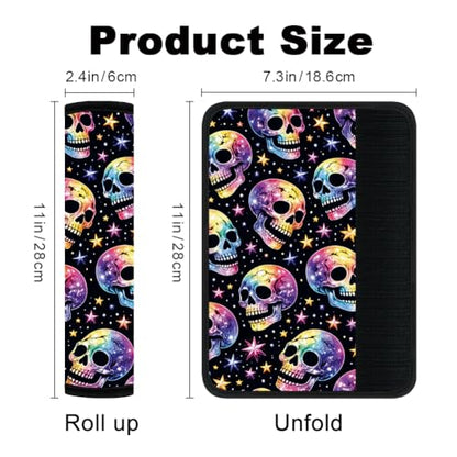 2Pcs Halloween Soft Auto Seat Belt Cover Pads, Rainbow Skull Car Seatbelt Shoulder Cushion for Comfortable Driving, Compatible with All Cars' Seatbelt and Backpack Straps 11x2.4inch - color: Skull