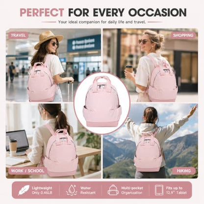 Backpack for Women Fashion Small Bookbag, Water Resistant Lightweight Nylon Daypack for Travel, Hiking & Daily Use - color: Pink