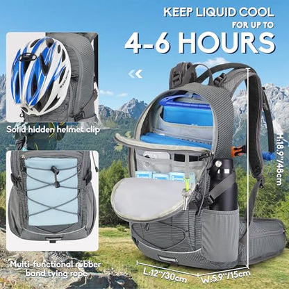 N NEVO RHINO Hydration Backpack with Water Bladder 3L, Hiking Backpack with Rain Cover, Insulation Water Daypack for Cycling Biking - color: gray