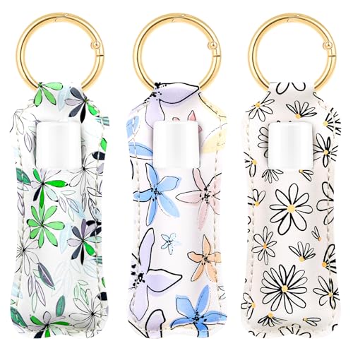 WK IEASON Lip Balm Holder for Chapstick Lipstick Sleeve Keychain,Small Christmas Gifts Stocking Stuffers for Teen Girls Women - color: 3 Pcs Floral Set C