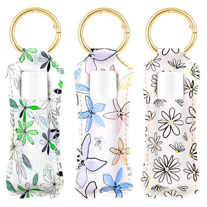 WK IEASON Lip Balm Holder for Chapstick Lipstick Sleeve Keychain,Small Christmas Gifts Stocking Stuffers for Teen Girls Women - color: 3 Pcs Floral Set C