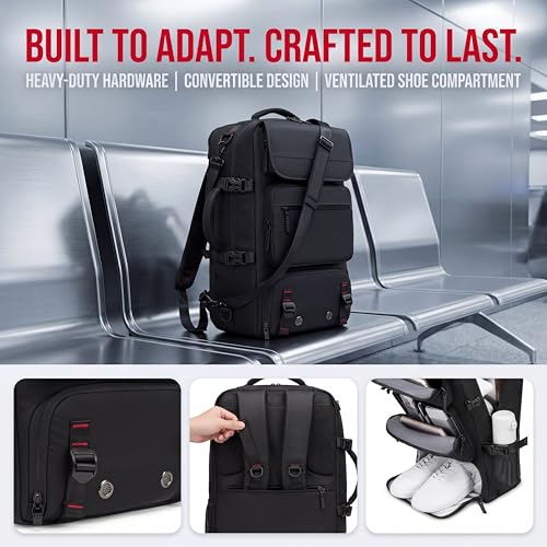 Travel BackpackWaterResistant Large LaptopBackpack with Shoe CompartmentMulti-Pocket Carry On Backpack for Business Work Trip - color: Black