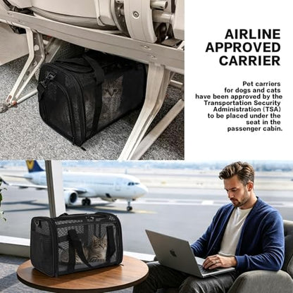 Dog Carrier Pet Carrier for Small Medium Cats Dogs Puppies up to 16 Lbs, TSA Airline Approved, Soft Sided, Collapsible Cat Bag Carrrier (Black, 17 * 11 * 11) - color: black, size: 17*11*11