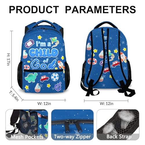 School Backpack Christian Backpacks for Boys Kids Toddler, Lightweight Cute I am a Child of God Book Bag for Kindergarten Elementary Middle - color: Blue