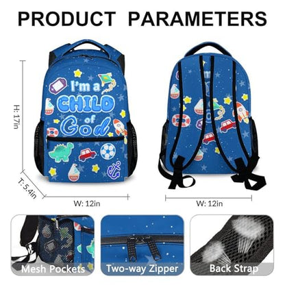 School Backpack Christian Backpacks for Boys Kids Toddler, Lightweight Cute I am a Child of God Book Bag for Kindergarten Elementary Middle - color: Blue