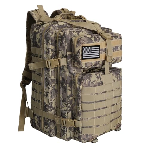 WOLT Military Tactical Backpack for Men 45L Molle Backpack 3 Day Assault Pack Bug Out Bag, Heavy Duty Rucksack for Hiking Gym, Camouflage Khaki - color: Camouflagekhaki