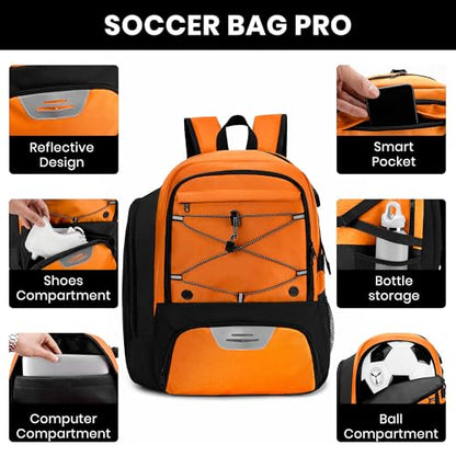 Soccer Backpack with Ball Holder,Youth soccer Bag for Basketball,Volleyball-Includes Separate Shoe Compartment&and Insulation (Orange) - color: Orange