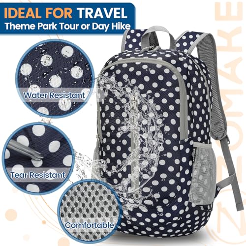 ZOMAKE Ultra Lightweight Packable Backpack 25L, Foldable Hiking Backpacks Water Resistant Small Folding Daypack for Travel(Blue, White Polka Dot) - color: Blue, White Polka Dot