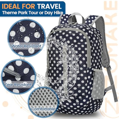 ZOMAKE Ultra Lightweight Packable Backpack 25L, Foldable Hiking Backpacks Water Resistant Small Folding Daypack for Travel(Blue, White Polka Dot) - color: Blue, White Polka Dot