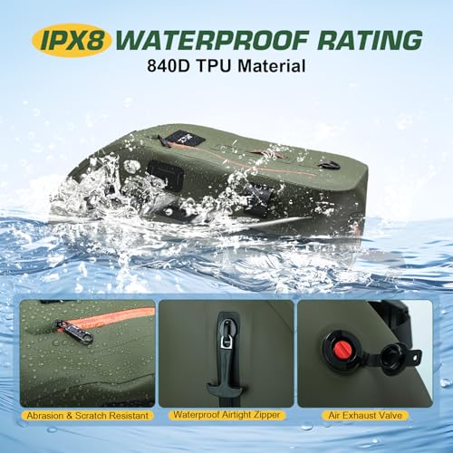 Goture Waterproof Fly Fishing Sling Pack,IPX8 840D TPU Fishing Sling Bag Gear Storage,13L Tackle Backpack with Rod Holder,Airtight Zipper,Exhaust Valve,Adjustable Strap,Wader Bag Included,Gift for Men - color: C1:13L Green Waterproof Bag & Wader Bag