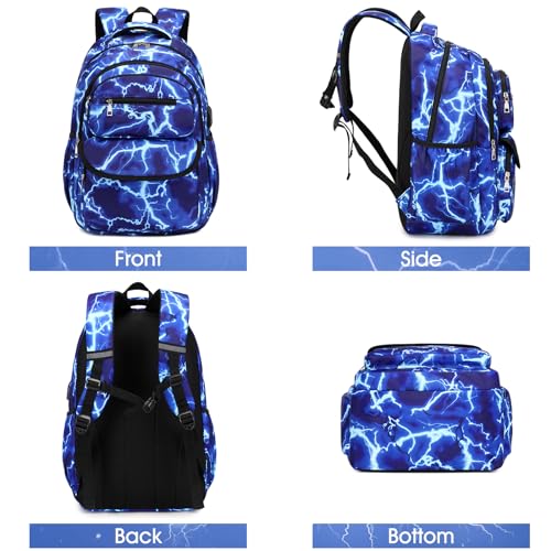 Bevalsa Backpack for Boys, Lightning School Bags with Lunch Bag & Pen Case for Kids, Bookbag for Boys Girls Teens - color: B-lighting