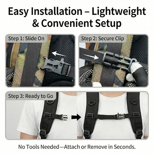 2Pcs Backpack Chest Strap Add On Adjustable Sternum Straps for Backpacks with 20MM Webbing Back Pack Harness Clip with Buckle for Hiking Travel Outdoor Use
