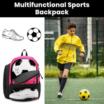 Soccer Backpack with Ball Holder,Youth soccer Bag for Basketball,Volleyball-Includes Separate Shoe Compartment&and Insulation (Pink) - color: Pink