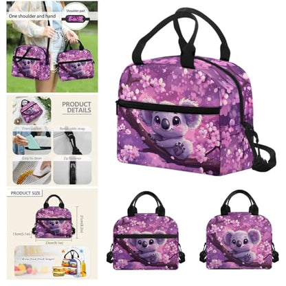 Cherry Blossom Koala Backpack for Girls Kids Backpack with Lunch Box Water Bottle Bag and Soft Pencil Pouch 4Pcs Set 17" Bookbag with Large Front Pocket for School Sturdy Elementary School Bag - color: Cherry Blossom Koala