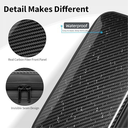 T-carbon Carbon Fiber Hard Shell Toiletry Bag for Men, Waterproof Hanging Dopp Kit with Dual Pockets, Lightweight Travel Shaving Grooming Organizer for Business Trips, Black