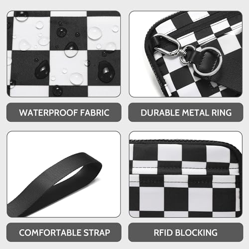 FODOKO Wristlet wallets for women Nylon Quilted Wallet with 4 Zippers,Travel Credit Card,Holder Cell Phone Organizer - color: Black