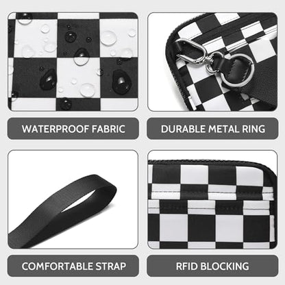FODOKO Wristlet wallets for women Nylon Quilted Wallet with 4 Zippers,Travel Credit Card,Holder Cell Phone Organizer - color: Black