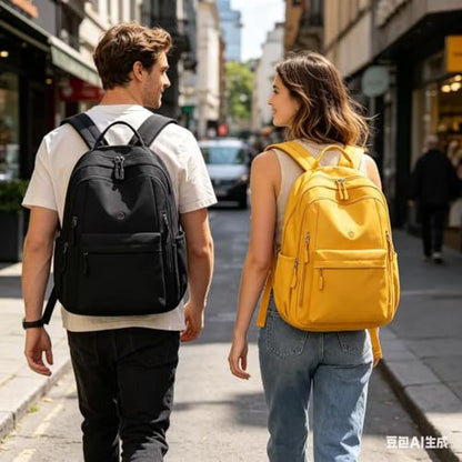 Casual Backpack, Multi-Pocket Design with Front Zipper Compartment (Black) - color: Black