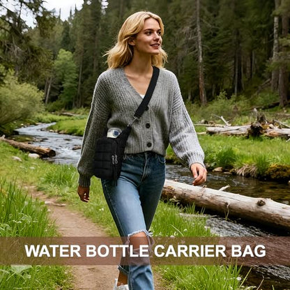 Water Bottle Carrier Bag, Convenient and Durable, Crossbody Water Bottle Holder for Hiking, Cycling - color: Black