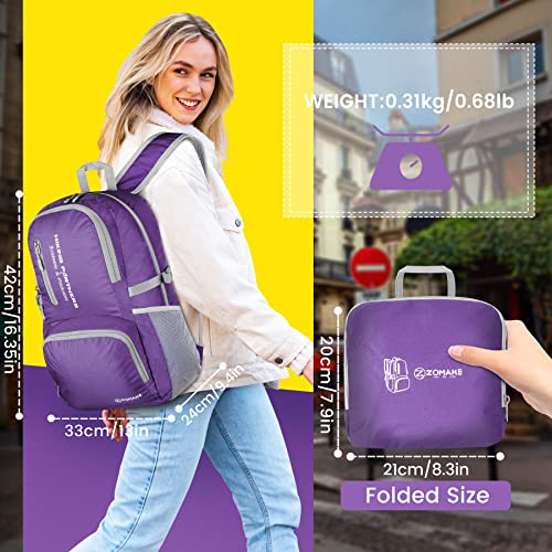 ZOMAKE Lightweight Packable Backpack, 35L Light Foldable Hiking Backpacks Water Resistant Collapsible Daypack for Travel(Purple) - color: Purple