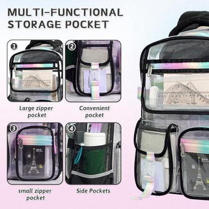 Clear Backpacks for School, Clear Backpack Heavy Duty Stadium Approved, TPU Waterproof See Through Backpack with Reflective Strips, Large clear Backbag for Travel, Work, Concerts, Girls & Boys