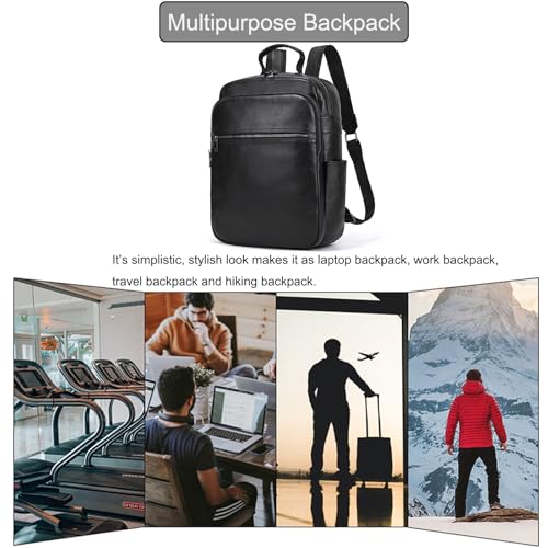 LUUFAN Genuine Leather Shoulder Bag for Men Casual Backpack Slim Daypack Laptop Rucksack Business Travel Outdoor Bag - color: 8017h-black